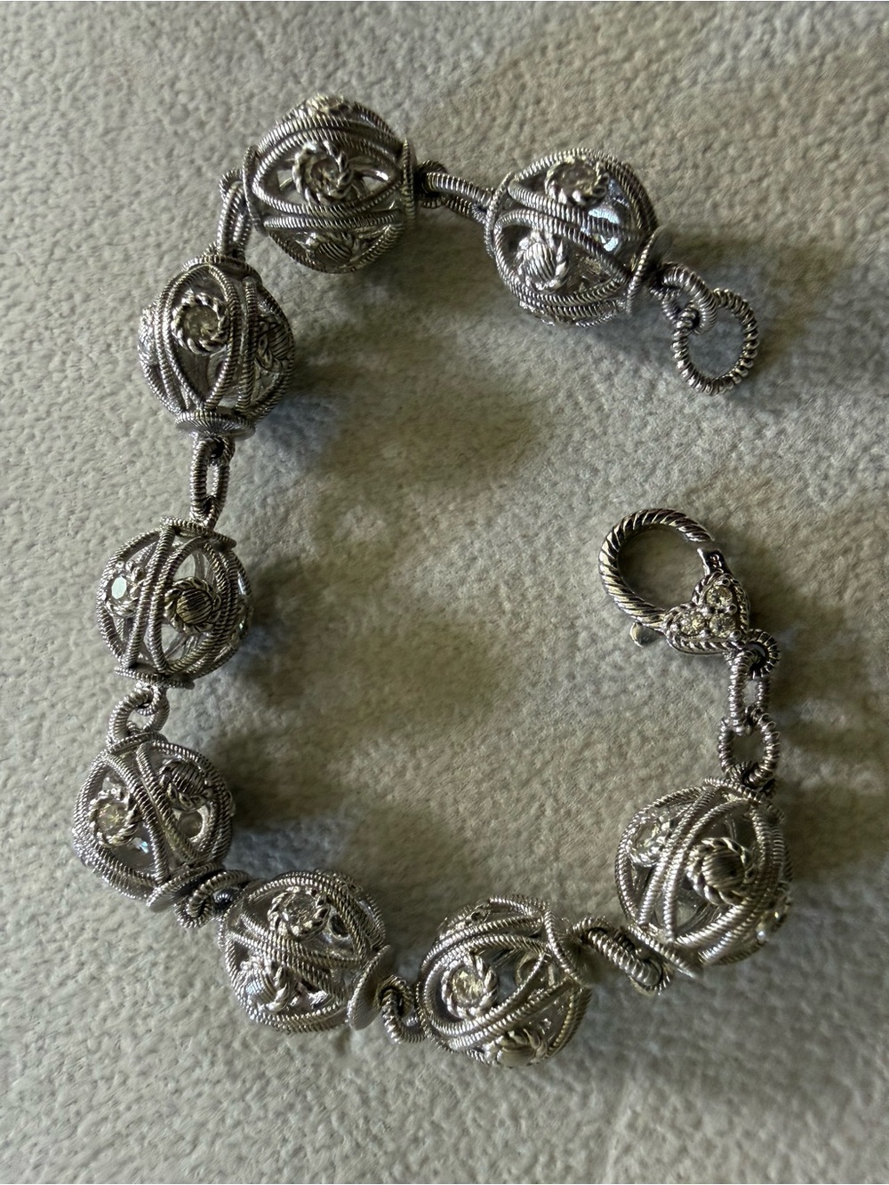Judith Ripka Truffle Bead Sterling Silver CZ Bracelet